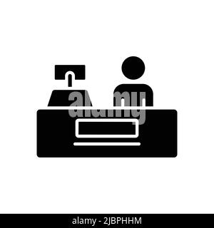 People icon vector with cashier table. cashier, Payment, service. Solid icon style, glyph. Simple design illustration editable Stock Vector