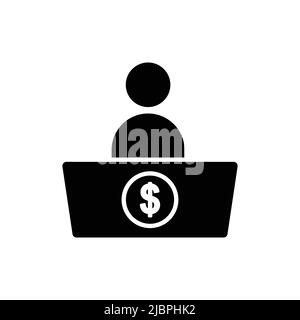 People icon vector with laptop and dollar. Business symbol. Solid icon style, glyph. Simple design illustration editable Stock Vector
