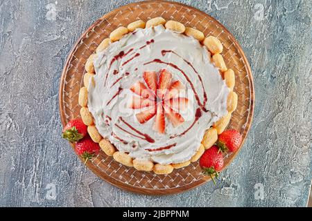 Dream cake with chocolate and strawberry biscuits. French gourmet food Stock Photo