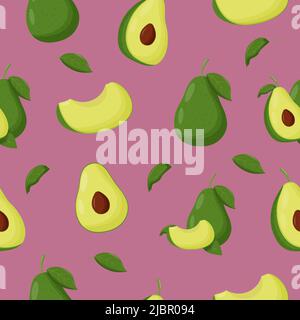 Cute avocado seamless pattern. Flat vector illustration. Stock Vector
