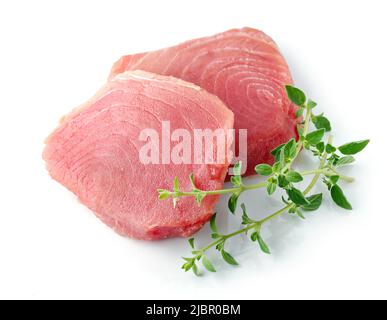 fresh raw tuna steak isolated on white background Stock Photo