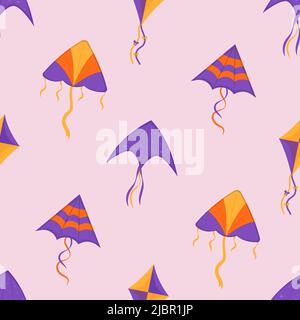 Flying wind kites seamless pattern. Makar Sankranti festival. Wind kite game. Stock Vector