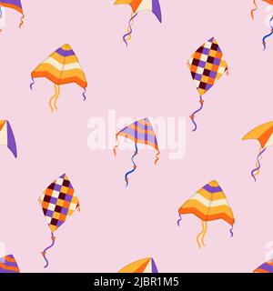 Flying wind kites seamless pattern. Makar Sankranti festival. Wind kite game. Stock Vector