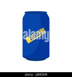 Soda in blue aluminum cans isolated on white background. Soft drinks. Flat vector illustration. Stock Vector