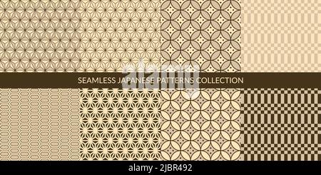 Seamless Ancient Japanese Pattern Set Vector Illustration Background Stock Vector