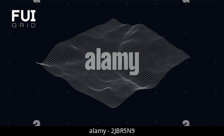 FUI GUI 3D Vector Landscape Scan Grid. Abstract futuristic background. Sci-Fi Hi-Tech design Stock Vector