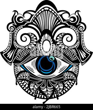 Mystical Eye and Moon Icon in a l Linear Style. Vector Isoteric Illustration for t-shirt Prints, Boho Posters,, Vector illustration Stock Vector