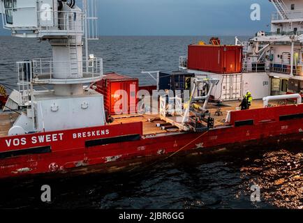 A new survey of M/S Estonia began on Tuesday, June 07, 2022, on board VOS Sweet in the Baltic Sea. Using a ROV (remotely operated vehicle), a photogrammetric survey will be carried out and then be made into a 3D model to inspect the damage to the ship. 852 people died when MS Estonia sank on September 28, 1994, during a crossing from Tallinn, Estonia, to Stockholm, Sweden.  Photo Stefan Jerrevang / TT code 60160 Stock Photo