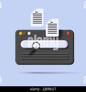 3d render illustration of browser window with search bar and files. Vector illustration Stock Vector