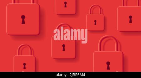 Red pattern with 3d mono chrome padlocks creating texture. High quality photo Stock Vector