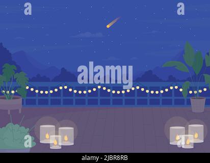 Place for romantic date on rooftop flat color vector illustration Stock Vector