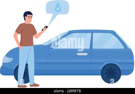 Man near refueled car semi flat color vector character Stock Vector