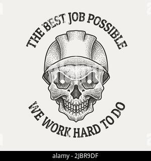 illustration skull builder black and white color Stock Vector