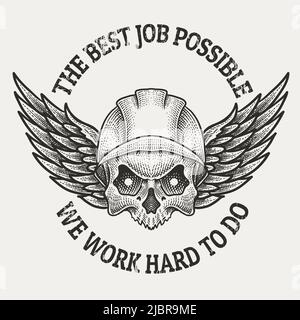illustration skull builder black and white color Stock Vector