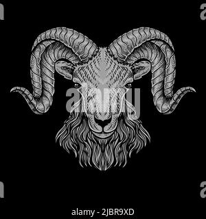 Illustration goat head on black background Stock Vector
