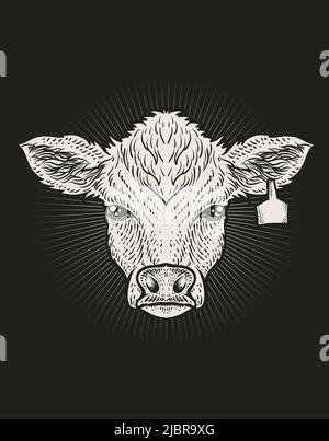 Illustration cow head vintage engraving style Stock Vector