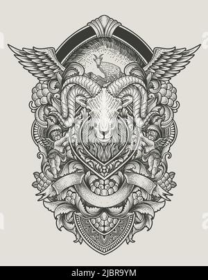 Skull goat wing vector illustration for your company or brand Stock ...