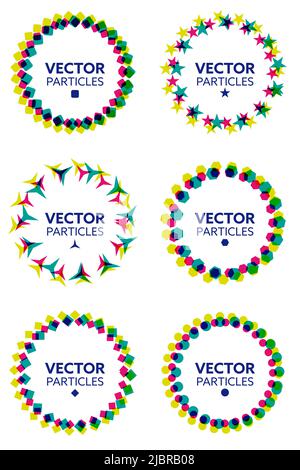 Set of Colored Circles Formed by Different Geometric Shapes. Abstract design elements. Vector illustration. creative abstract vector set. Stock Vector