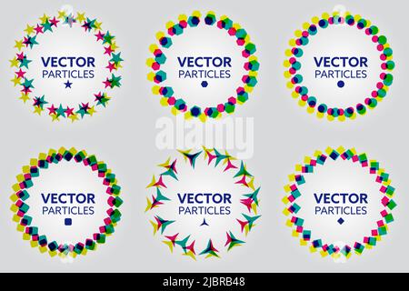 Set of Colored Circles Formed by Different Geometric Shapes. Abstract design elements. Vector illustration. creative abstract vector set. Stock Vector