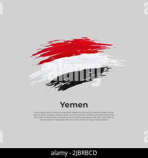 Yemen flag. Brush strokes. Brush painted yemeni flag on a light background. Vector design national poster, template. Place for text. State patriotic Stock Vector
