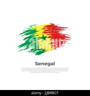 Senegal flag. Brush strokes. Brush painted senegalese flag on a light background. Vector design national poster, template. Place for text. State Stock Vector