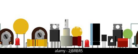Set of radio components. Element for radio circuit. Seamless frame. Object isolated on white background. Electronics detail. Vector Stock Vector