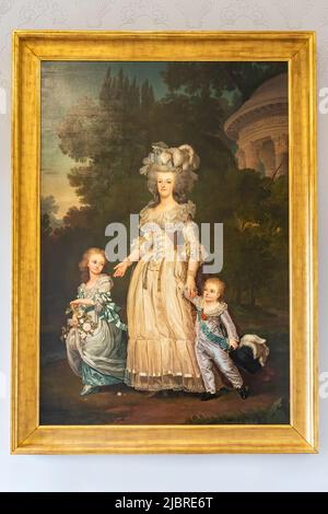 Paris, France - March 17, 2018: Painting  Adolf Ulrik Wertmüller  Queen Marie Antoinette of France and two of her Children Walking in The Park of Tria Stock Photo
