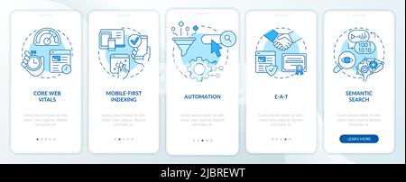 Search engine optimization concepts blue onboarding mobile app screen Stock Vector