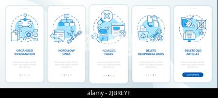 SEO principles blue onboarding mobile app screen Stock Vector
