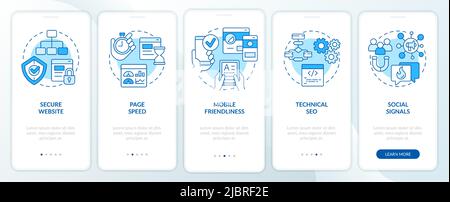 SEO ranking factors blue onboarding mobile app screen Stock Vector