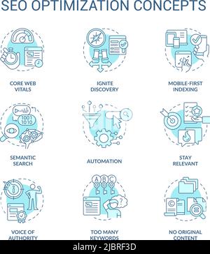 SEO optimization turquoise concept icons set Stock Vector