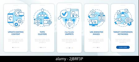 Advanced SEO techniques blue onboarding mobile app screen Stock Vector