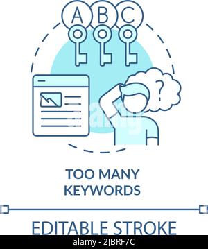 Too many keywords turquoise concept icon Stock Vector