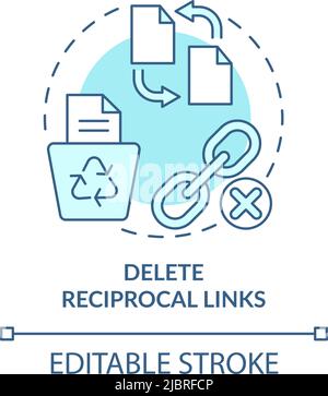 Delete reciprocal links turquoise concept icon Stock Vector