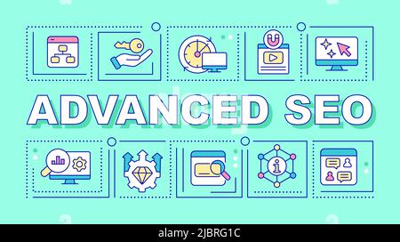 Advanced search engine optimization word concepts turquoise banner Stock Vector
