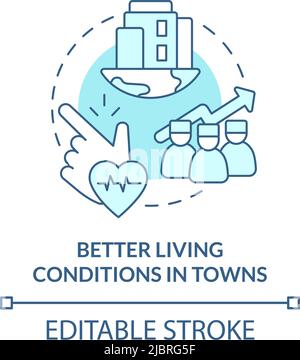 Better living conditions in towns turquoise concept icon Stock Vector