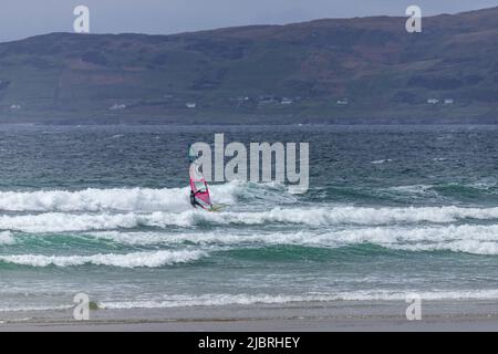 Windsurfer at Carrownisky Beach, County Mayo, Ireland Stock Photo