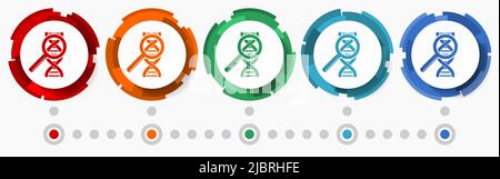 Dna, genetic research concept vector icon set, flat design pointers, infographic template Stock Vector