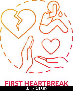 First heartbreak red gradient concept icon Stock Vector