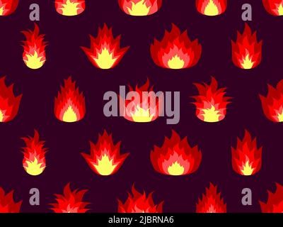 Seamless pattern with fire icons. Flame in a flat style. Red blaze design for print, banners and wrapping paper. Vector illustration Stock Vector