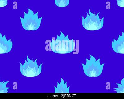 Fire seamless pattern. Blue flame in a flat style on a blue background. Fire icons. Design for print, banners and wrapping paper. Vector illustration Stock Vector