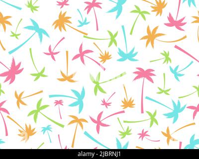 Palm trees seamless pattern. Summer time, tropical pattern with colorful palm trees isolated on white background. Design for printing t-shirts, banner Stock Vector
