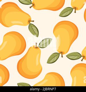 Seamless pattern with pear on color background. Natural delicious fresh ripe tasty fruit. Vector illustration for print, fabric, textile, banner Stock Vector