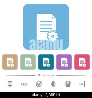 Document setup solid white flat icons on color rounded square backgrounds. 6 bonus icons included Stock Vector