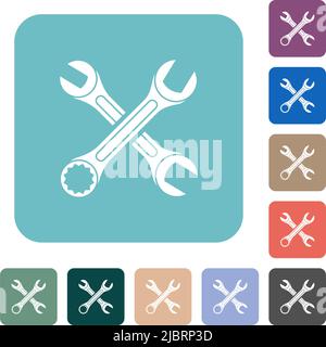 Two wrenches white flat icons on color rounded square backgrounds Stock Vector