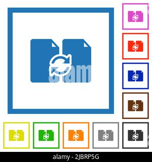 Swap documents solid flat color icons in square frames on white background Stock Vector