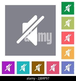 Mute solid flat icons on simple color square backgrounds Stock Vector