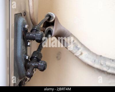 AC outdoor compressor pipe connection Stock Photo