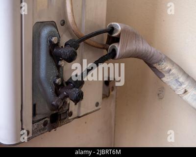 AC outdoor compressor pipe connection Stock Photo