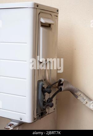 AC outdoor compressor pipe connection Stock Photo